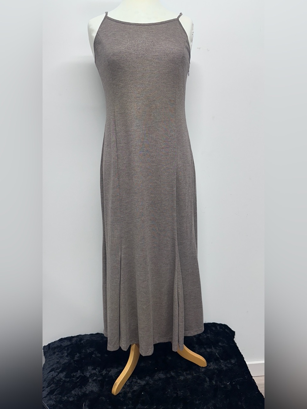 Newport News Brown Shimmer Maxi Dress Spaghetti Strap Size S